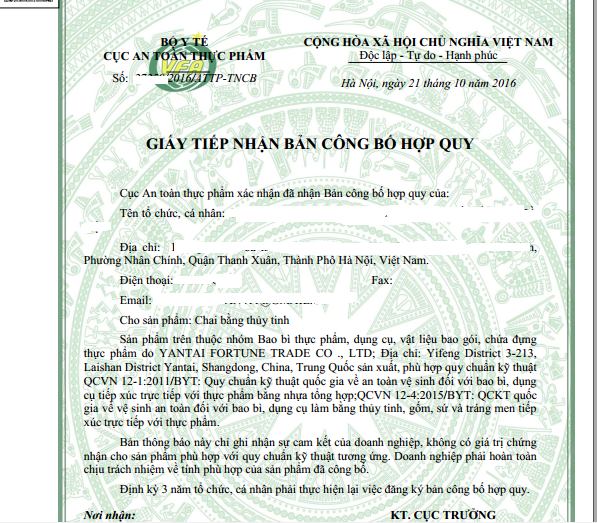 xin công bố bao bì thực phẩm